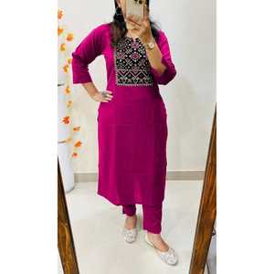 Diseño moderno de algodón Salwar Kameez Smart Kurti Pant Real Mirror Work Patrón recto Emparejado Cómodo Secado rápido Boda - Product Image 1