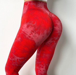 2025 <b>Women's</b> Elastic Waist High-Tie Dye Yoga <b>Leggings</b> Quick Dry Scrunch Butt Fitness Gym Performance Pants with Solid <b>Pattern</b> - Product Image 3