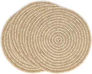 Jute & Wooden <b>Beads</b> Rounded <b>Placemat</b> American Design Tableware Decorative Mat & Pads for Parties Eco-Friendly Natural Look - Product Image 2