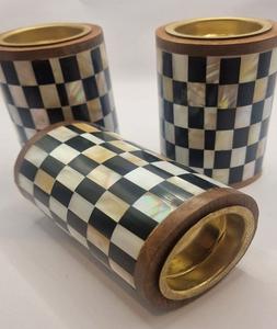 Brûleur d'encens en bois et métal moderne avec incrustation florale en os de luxe fait à la main, support de bougie en résine, porte-encens Bakhoor par F S interATIONAL - Product Image 1