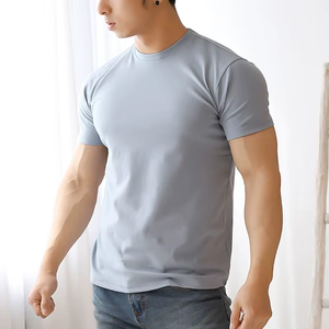 T-shirts pour hommes en coton polyester teints en pièce, coupe régulière, décontractés, compression, gym, fitness, manches courtes, séchage rapide, sport, entraînement - Product Image 6