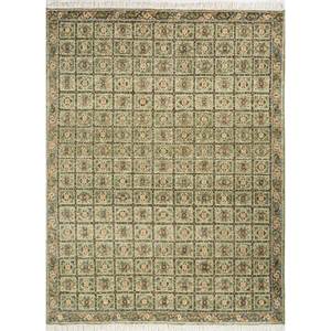 Alfombra de Lana Anudada a Mano Erbe Green con Patrón Geométrico para Sala de Estar, Pasillo, Modelo GS-1515, Hecha a Mano para Adolescentes - Product Image 1