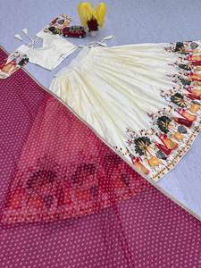 Vêtements ethniques indiens Vêtements de mariage Designer Collection Georgette Heavy Dola Silk Foil Work with Print Lehenga Choli Set - Product Image 5