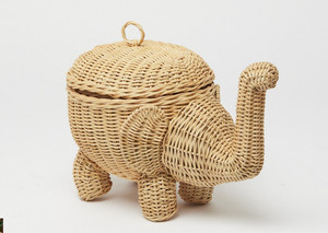 Xmas Gift for Kids; Rattan <b>Woven</b> Elephant Toy Storage <b>Basket</b> <b>with</b> <b>Lid</b>/ Natural Animal Laundry <b>Basket</b> for Kids' Furniture - Product Image 2
