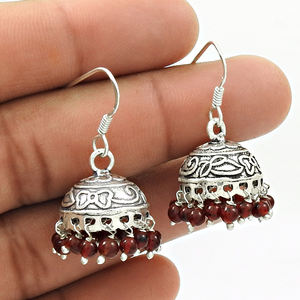 Piedra preciosa de granate rojo Natural, Pendientes colgantes Jhumka de aspecto clásico de Plata de Ley 925 para aniversario de boda, joyería hecha a mano - Product Image 3