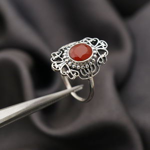 Anillo cornalina de Plata de Ley 925 de filigrana de diseñador de la mejor calidad, joyería de fiesta de piedras preciosas de diamante, proveedor indio para boda - Product Image 4