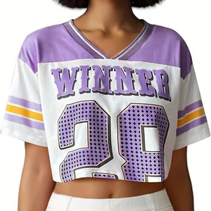 Camiseta de fútbol americano con estampado por sublimación, camiseta de entrenamiento de manga corta y secado rápido, el mejor diseño para mujer, recortada de gran tamaño - Product Image 3