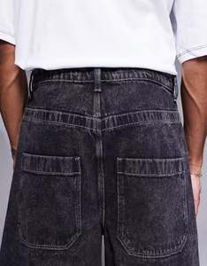 Ropa de calle de verano, pantalones cortos de mezclilla de algodón lavados desgastados holgados personalizados rectos para hombres, pantalones vaqueros de moda Vintage para hombres - Product Image 5