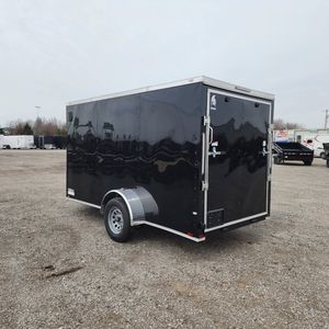 Clean Affordable Black Enclosed Cargo Trailer with Single <b>Door</b> and Diamond <b>Plate</b> Trim - Product Image 3