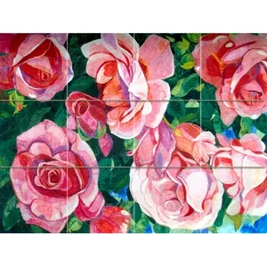 Mural de cerámica con flores decorativas, azulejo de baño contra salpicaduras #869, murales de pared, categoría de producto - Product Image 1