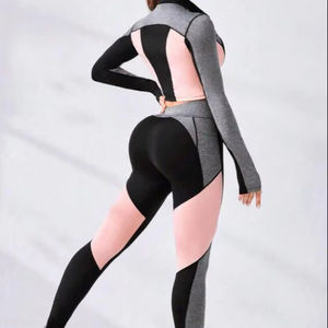 Ensemble de sport 2 pièces Veste à fermeture éclair et legging à manches longues Stretch dans les quatre sens Ensembles de sport de yoga pour femmes - Product Image 1