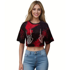 เสื้อครอปท็อปพิมพ์ลายมืออาชีพคุณภาพสูงสำหรับผู้หญิง ผ้าฝ้ายระบายอากาศ เสื้อครอปท็อปผู้หญิง - Product Image 3