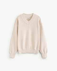 เสื้อสเวตเชิ้ตผู้ชายแขนยาวคอวีผ้าฝ้ายถักสไตล์ลำลองสำหรับฤดูใบไม้ร่วง ทรงหลวม คุณภาพสูง รับปักโลโก้ส่วนตัวแบบหนา - Product Image 1