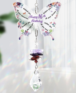 Atrapasueños de Mariposa para el 16.º Cumpleaños con Colgante de Cristal Morado, Adorno Colgante Acrílico Arcoíris para Regalo de Quinceañera - Product Image 2