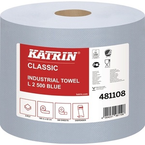 Katrin Classic L 2 L360xB220ca. Toallas de Taller Azules de 2 Capas VPE, Rollo de 2 Piezas ELOS, para Limpieza y Pulido - Product Image 1