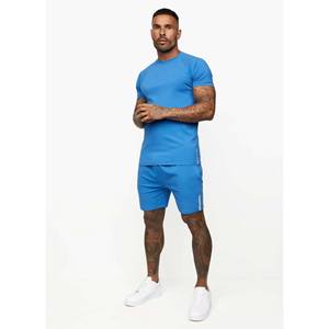 2024 Royal Blue 100% Cotton Slim Fit <b>Twinset</b> Breathable Short Sleeves Crew Neck T-Shirts and Shorts Winter Tracksuits Set - Product Image 6