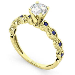 Anillo de Compromiso Vintage de Oro Amarillo de 14k con Zafiro Azul de 0.50ct y Diamante, Joyería de Piedras Preciosas de Estilo Romántico para Bodas - Product Image 3
