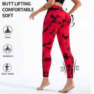 100% meilleure qualité taille haute cravate teinture Yoga pantalon Sport Leggings femmes sans couture Nylon Scrunch bout à bout Leggings pour les femmes - Product Image 4