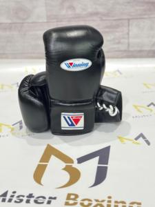 Gants de boxe gagnants de qualité supérieure Gants de sparring d'entraînement en cuir véritable noir Style à lacets - Product Image 3