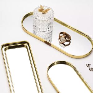Espejo personalizado de cristal de mesa Simple de lujo metálico de oro de Metal bandeja de servicio para el hogar Hotel restaurante uso - Product Image 1