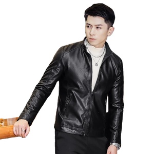 Vêtements de marque hommes Slim Fit veste mode couleur unie moto vestes d'hiver Hombre coupe-vent manteau en cuir noir - Product Image 4