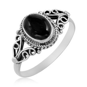 Bague de déclaration pour femme en argent Sterling 925 pierre précieuse Onyx noir naturel nouveau Design cadre de lunette coupe ovale pour les vêtements de fête de mariage - Product Image 1