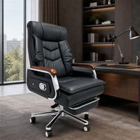 Chaise de bureau de direction noire à dossier haut avec repose-pieds et fonction de massage à 7 points, base chromée pour bureau à domicile et bureau de direction