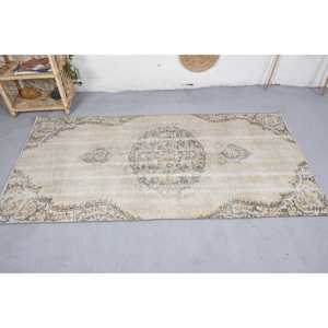 Handmade <b>Vintage</b> Beige Wool Patchwork Rug 3.4 X 6.9 ft Large Boho Rectangular Area for Entryway <b>Bed</b> Room Teen with Latex Backing - Product Image 3