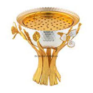 ที่จุดธูปโลหะเคลือบทองทำจากไม้และใบไม้และดอกไม้จากอินเดียไม่เหมือนใครงานมุก - Product Image 6