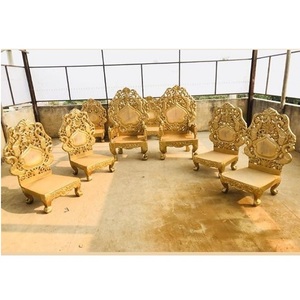 Conjunto de sillas de boda de diseño para novio, juego de Mandap tallado de Metal dorado, para novia y novio - Product Image 1
