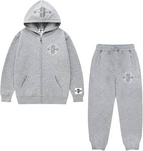 Personalizado de dos piezas 100% algodón polar Oversize chándal bordado cadena Sudadera con capucha Flare pantalones de chándal de talla grande invierno con capucha sudor - Product Image 5