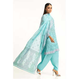 ชุดสูทผ้าซาตินสีฟ้าอควาพิมพ์ลาย 3 ชิ้น สำหรับผู้หญิง สไตล์ลำลองสำหรับใส่ทำงาน ตกแต่งด้วยกระดุม เหมาะสำหรับฤดูร้อน - Product Image 1