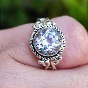 Handmade White Topaz <b>Statement</b> <b>Ring</b> in Sterling <b>Silver</b> Natural Cut Opal Stone Unique and Elegant Accessory - Product Image 1