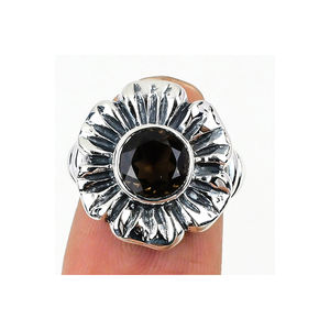 แหวนเงินสเตอร์ลิงแท้925อัญมณีควอตซ์สโมควอตซ์ทำด้วยมือของขวัญสำหรับงานแต่งงานงานหมั้น - Product Image 2