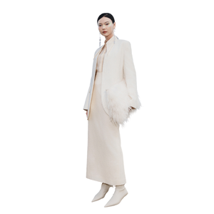 Ensemble de vestes pour femmes pas cher prix Pera blazer sans col à simple boutonnage avec poches 64% coton-36% rayonne blanc grossiste - Product Image 1