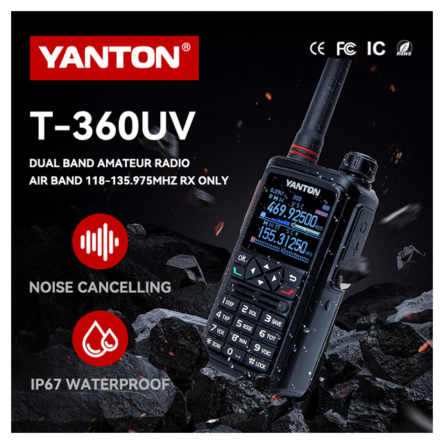 YANTON T-360UV Dual Band Type-C Charging Aviation AM Airband Receiver Amateur Ham Radio Walkie Talkie IP67