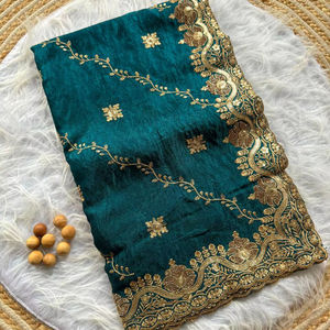 Saree traditionnel en soie douce de créateur indien avec un beau travail de broderie pour les mariages et les fêtes - Product Image 1