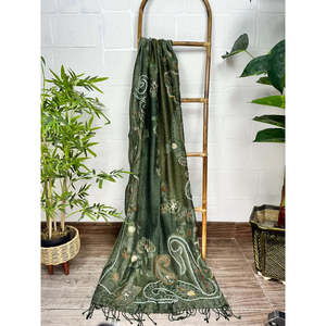 Hand Embroidered Suzani Knitted Shawl Pure <b>Wool</b> Warm Cozy <b>Wrap</b> Light Weight Soft Scarf Perfect Christmas Gift - Product Image 1