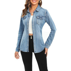 Veste en jean pour femmes de haute qualité OEM personnalisé du fabricant-Style décontracté à manches longues en coton léger - Product Image 4