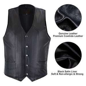 Chaleco de Cuero Genuino sin Mangas para Hombre, Estilo Motociclista, Piel de Vaca y Cordero, Logotipo Personalizado, OEM, Venta al por Mayor, Suministro Directo de Fábrica - Product Image 4