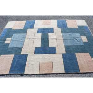 พรมตุรกีขนาด 6x8.8 ฟุต, พรมขนาดใหญ่สไตล์วินเทจ, พรมลายดอกไม้สีน้ำเงินขาว - Product Image 3