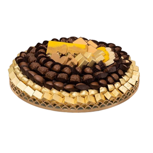 Creative Round Shape Gold Metal Tray With <b>Floral</b> Accent Dessert Holder Attractive Design Table Ware Chocolate Serving Tray - Product Image 1