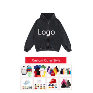 Acid Wash Hoodie <b>Zip</b> up Custom Cropped Oversize Cotton Vintage <b>Sweatshirt</b> with logo Printing <b>Men</b> Heavyweight Acid Washed Hoodie - Product Image 3