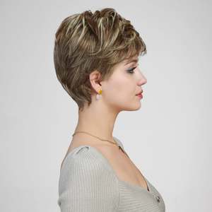 Bella-DWY Ash Brown Short Pixie Synthetic <b>Wig</b> with Transparent Mono Lace Front and Free Part - Product Image 6