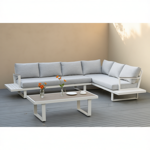 Muebles de Patio para Exteriores Amicasa ROYAL, Juego de 5 Plazas en Blanco y Gris BHR 10230 con Aluminio, Poliéster y HPL de Royal Outdoor - Product Image 3