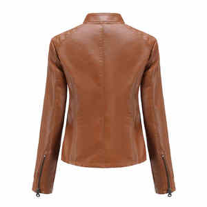 Veste en similicuir pour femmes Vêtements d'extérieur légers à la mode avec doublure confortable Veste en cuir à la mode pour femmes - Product Image 3