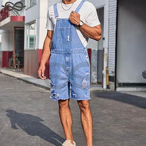 Salopette en jean unisexe déchirée coupe ample avec bretelles réglables, style été, confortable et respirante Polartec - Product Image 4