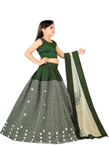 Conjunto de Lehenga Choli Verde para Niñas, Listo para Usar, Estilo Shoryam, Moda Étnica India, Ghagra con Bordado de Estrellas, Largo hasta el Suelo, para Fiestas y Ocasiones Especiales - Product Image 3