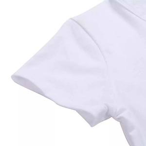 Camiseta blanca de manga corta con cuello redondo para mujer, ropa informal con logotipo personalizado bordado de algodón y poliéster para verano - Product Image 4