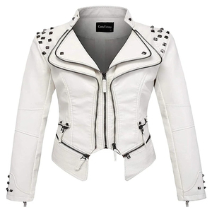 Mujer Rhinestone Brando Biker Rock Punk tachonado Spike negro motocicleta chaqueta de cuero de vaca cuero genuino Mujer - Product Image 3